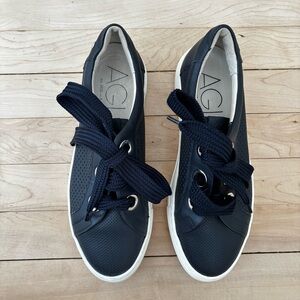 AGL Dark Blue Women’s Leather Sneakers Made in Italy Size 8.5 Quiet Luxury